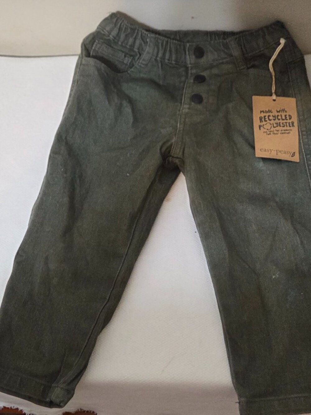 Easy Peasy Boys Unisex Greeen Denim Button Fly Pants Toddler Size 2T